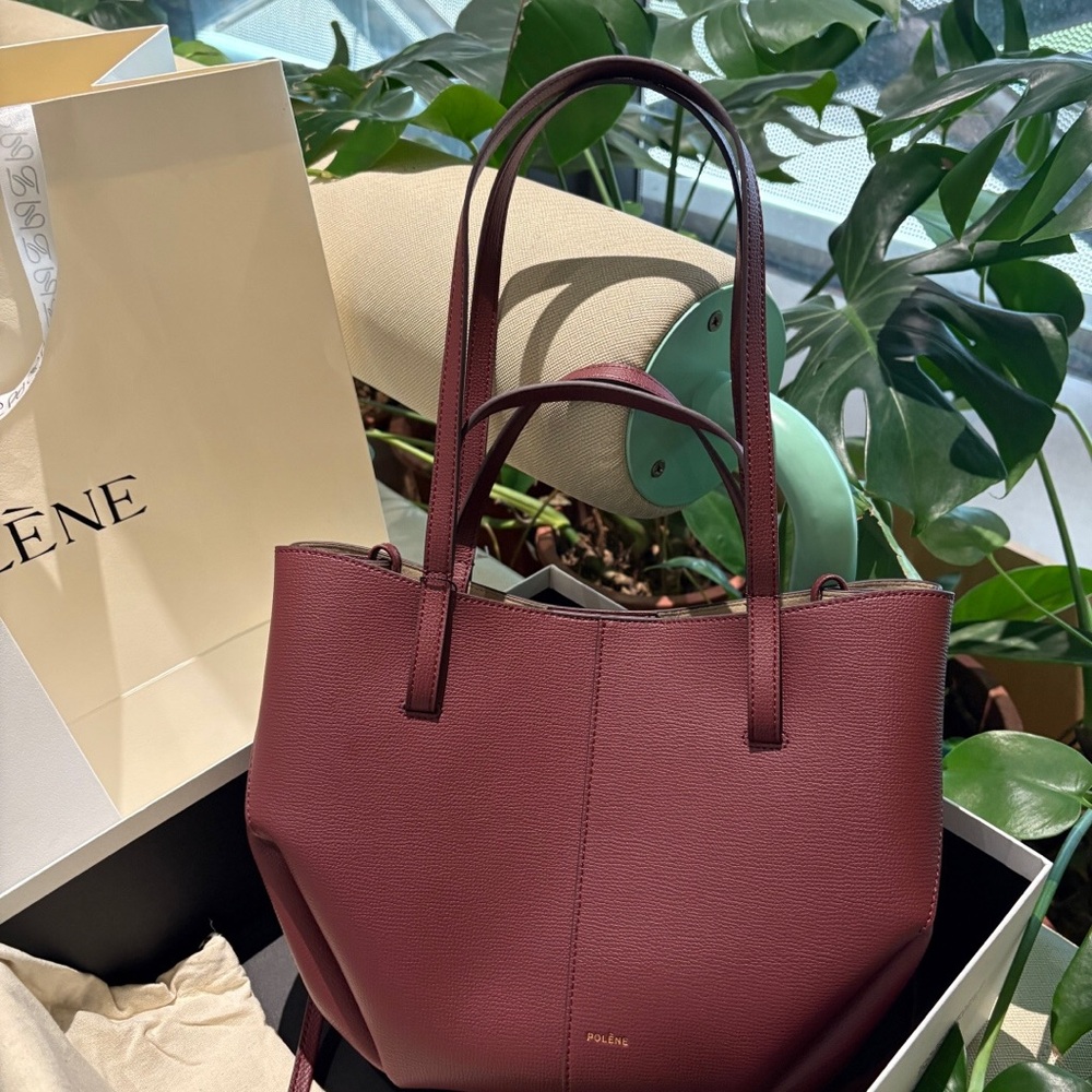 Polene Burgundy Pebbled Leather Tote